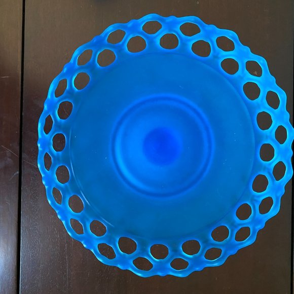 Vintage Westmoreland Elegant Glass Blue Satin Mist Doric Open Lace Console Set - Picture 8 of 16